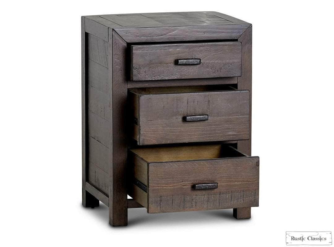 Whistler Reclaimed Wood 3-Drawer Nightstand - Rustic Brown Bedside Table for Bedroom, Living Room & Guest Room Storage