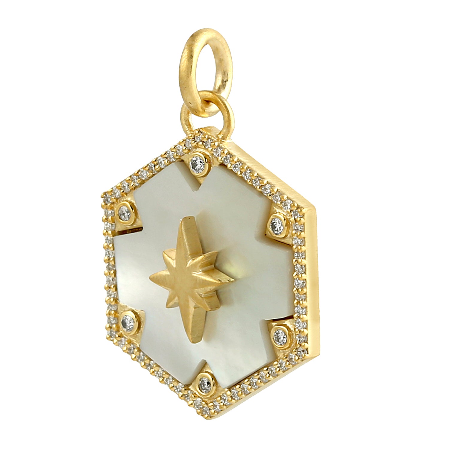 14K Yellow Gold MOP Pave Diamond Shooting Star Hexagon Pendant Necklace - Elegant Jewelry Gift for Women, Perfect for Anniversaries, Birthdays & Special Occasions