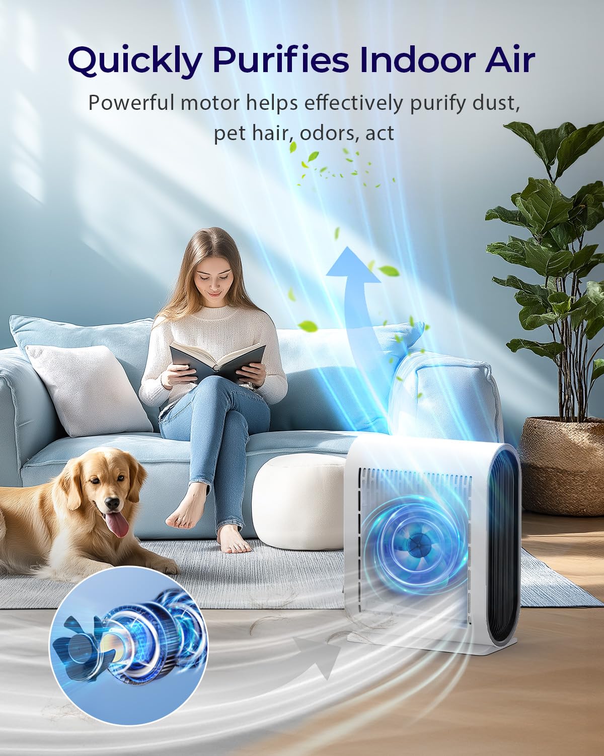 MOOKA H13 HEPA Air Purifier for Large Rooms up to 2500 ft² - Smart Air Quality Sensor with PM2.5 Display, Auto Mode for Pets, Dust, Smoke & Odor Removal - Ultra Quiet 15dB Sleep Mode & Timer - Perfect for Bedroom, Living Room & Office