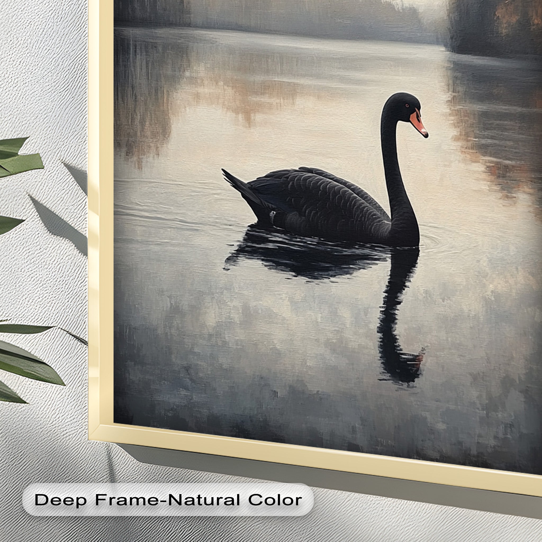 Black Swan at Dusk - Hand Painted Lake Landscape Oil Canvas Artwork - Perfect for Living Room, Bedroom, or Office Wall Decor