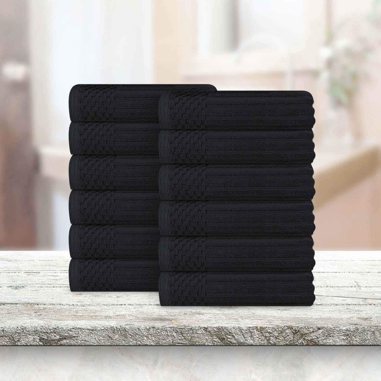 Ultra Soft Soho Ribbed Cotton Face Towels - Set of 12, Highly Absorbent & Gentle for Daily Skincare, Makeup Removal & Spa Use