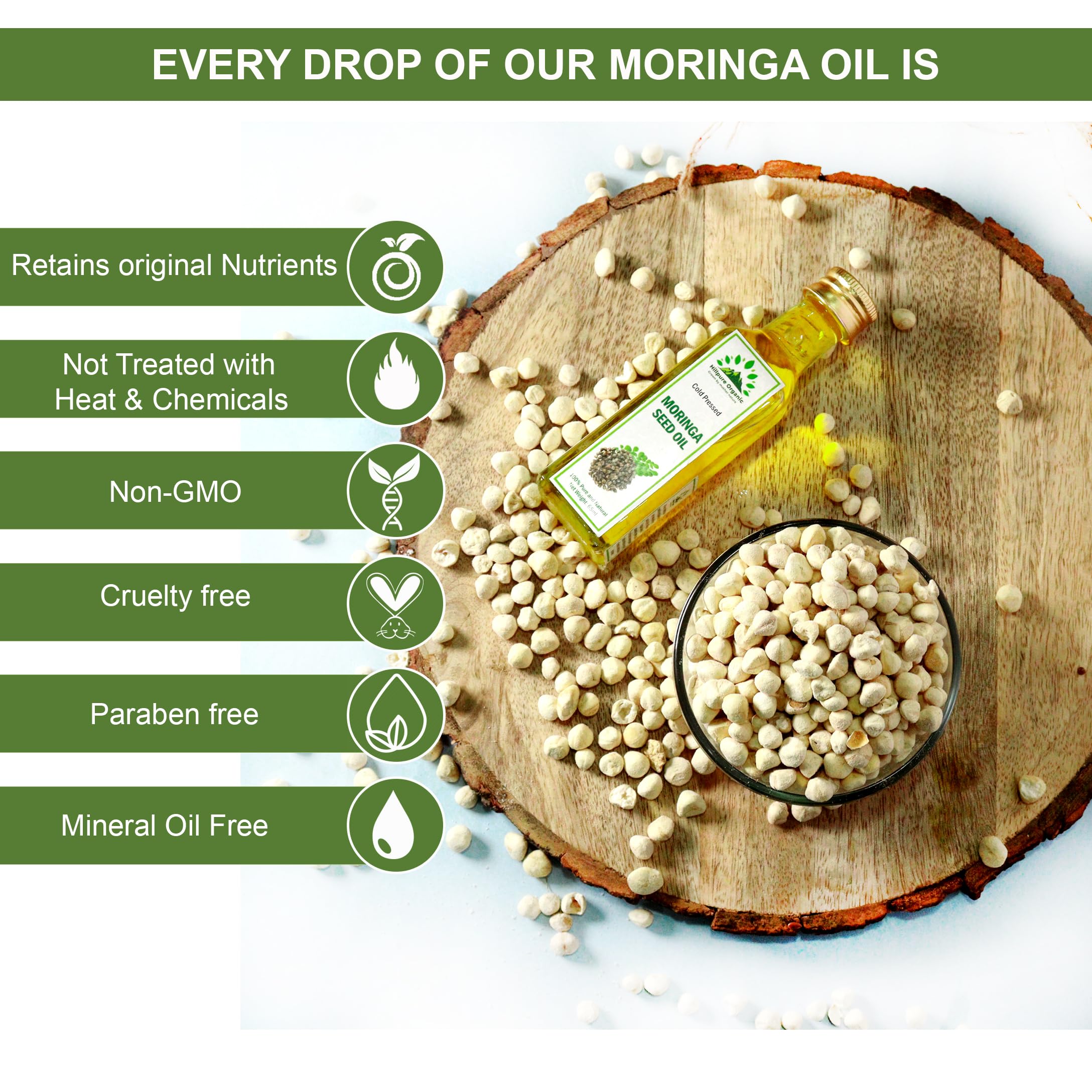 Premium Cold Pressed Moringa Seed Oil - 100% Pure & Natural Organic Face, Hair & Body Oil | Hydrates Skin, Strengthens Hair | Glass Bottle (65ml) | Perfect for Daily Skincare & Haircare Routine