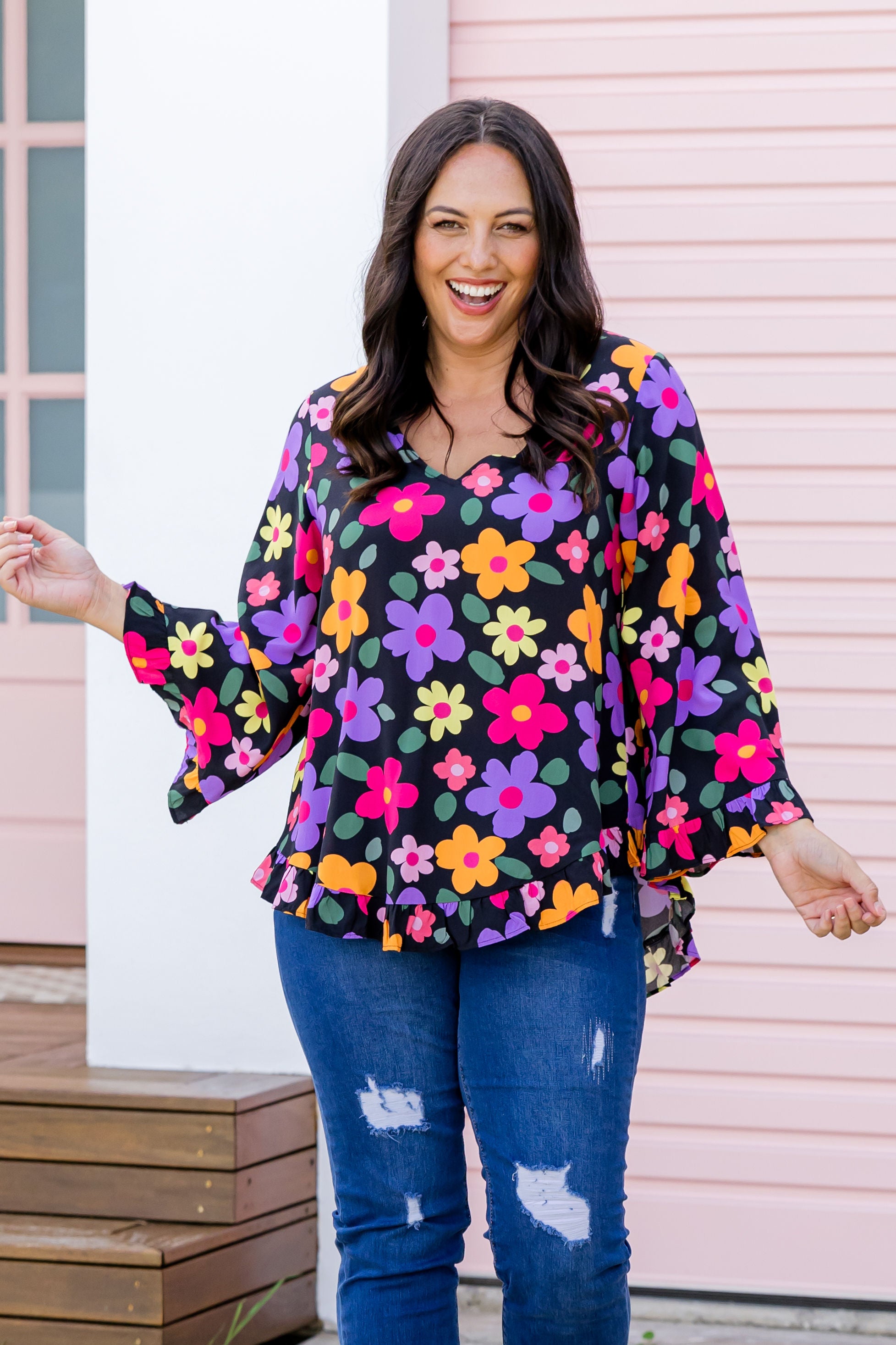 Natalie Women's Long Sleeve Blouse Floral Print Tops for Casual Wear, Office & Date Night Outfits
