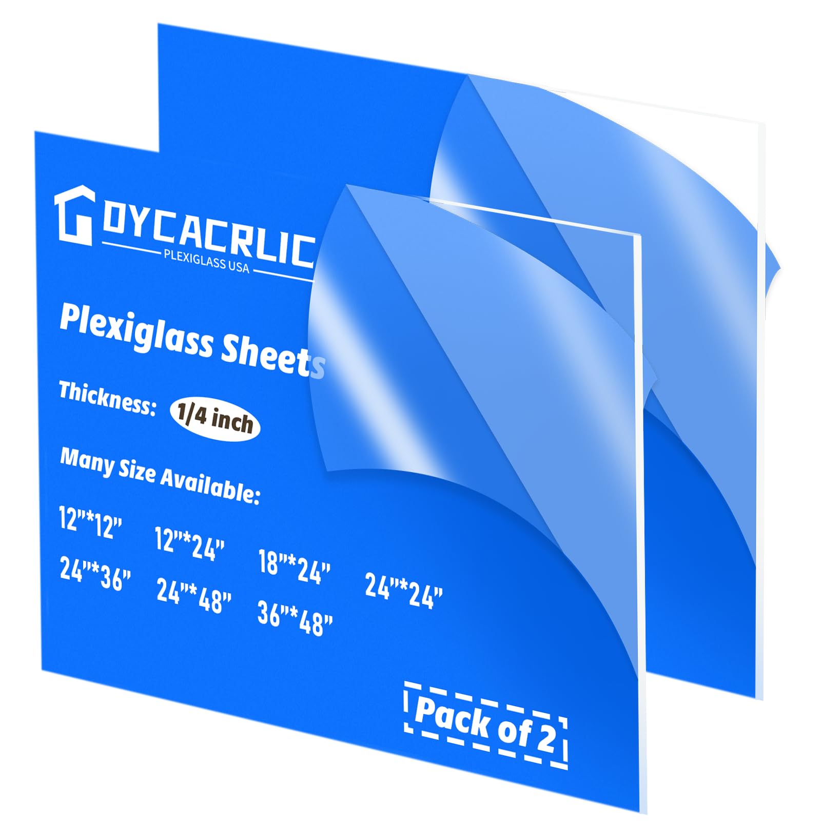 1/4 Inch Thick Clear Acrylic Sheets 24x24 Inch - 2 Pack Plexiglass Panels for DIY Displays, Signs, Craft Projects - Shatter-Resistant & UV Protected - Perfect for Home Decor, Office Partitions & Art Projects