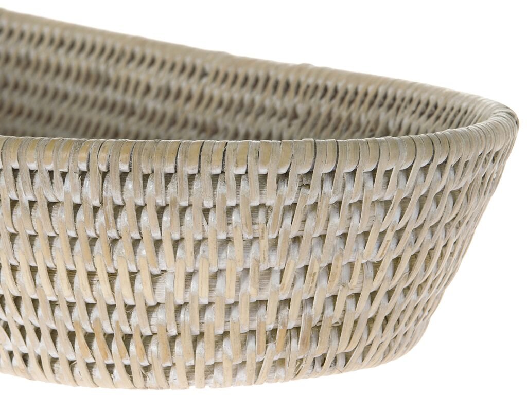 KOUBOO La Jolla Large White Washed Elongated Rattan Bread Basket - Perfect for Farmhouse Kitchen, Rustic Dining Table, and Bread Storage