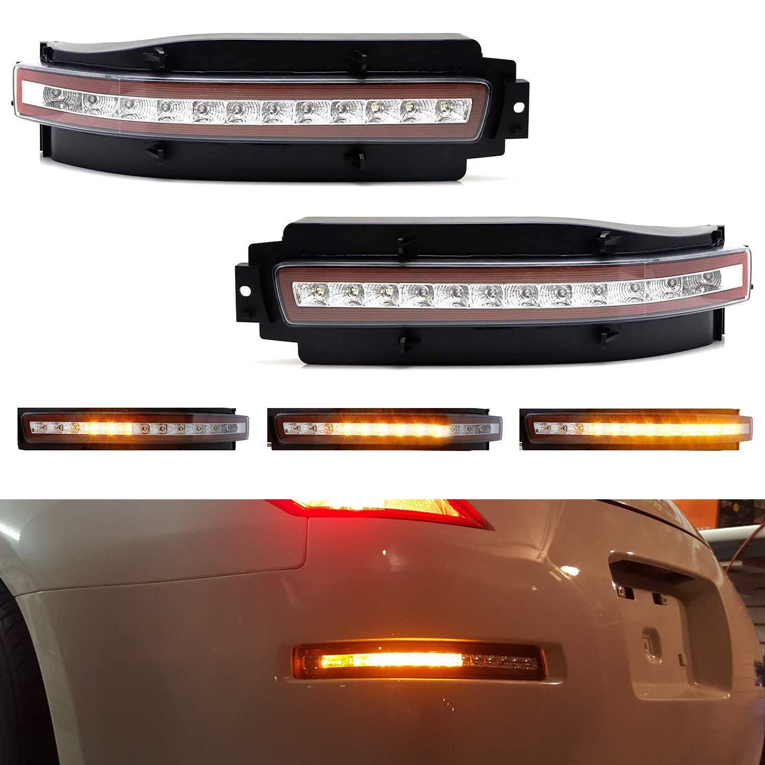 iJDMTOY Clear Lens with Dark Red Inner Full LED Lower Bumper Tail Lights for 2003-2009 Nissan 350Z - Sequential Turn Signals, Reverse & Brake Lights | Upgrade Your Car's Rear Lighting for Enhanced Safety & Style