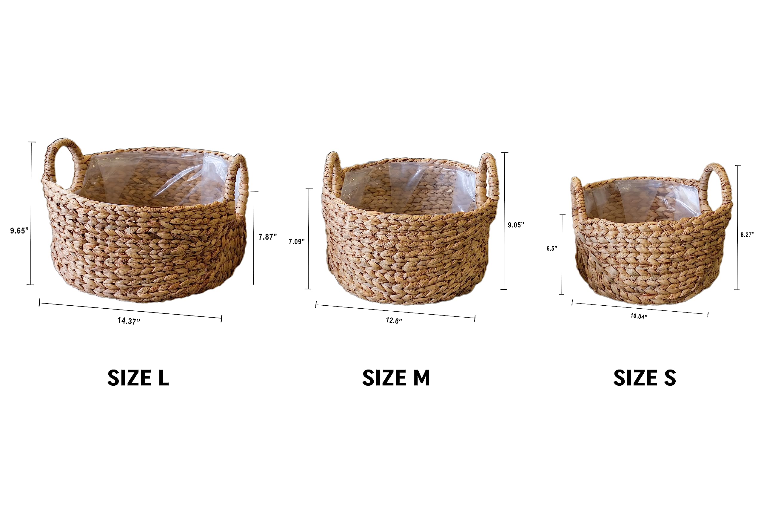 Handwoven Water Hyacinth Storage Baskets with Liners - 3-Pack Brown Wicker Baskets for Home Organization, Planters & Decorative Storage Cubes | Perfect for Living Room, Bedroom & Bathroom Organization