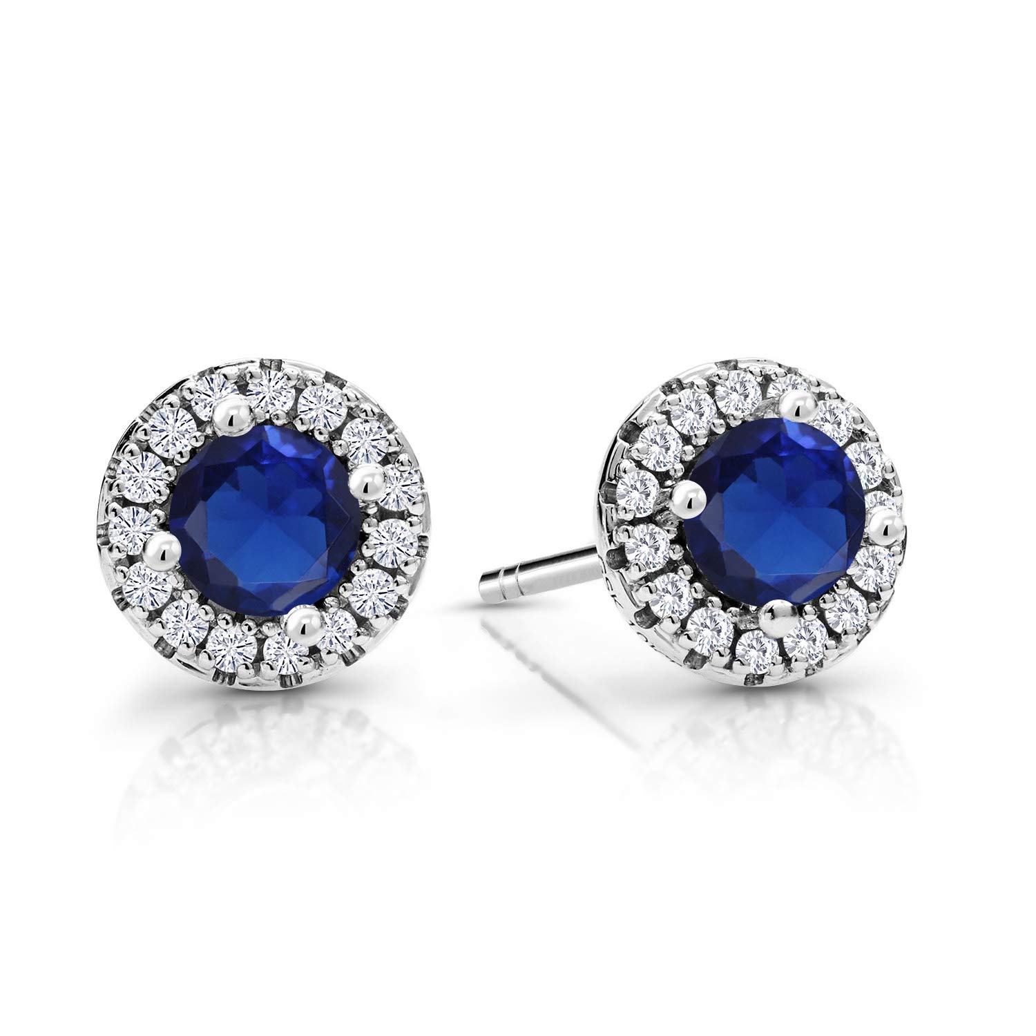 10K White Gold 4MM Round Gemstone Birthstone & Lab-Grown Diamond Halo Earrings for Women | Elegant Gift for Birthday, Anniversary & Special Occasions