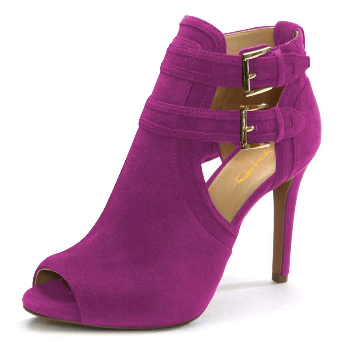 XYD Women's Peep Toe Ankle Boots - High Heel Buckle Strap Cutout Fashion Pumps for Night Club, Party, and Evening Wear