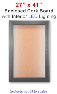 27x41 Inch Outdoor LED Lighted Enclosed Cork Bulletin Board - Weatherproof Wall Mount Display Case with Single Door for Business, School & Home Use | Perfect for Notices, Announcements & Decorative Displays