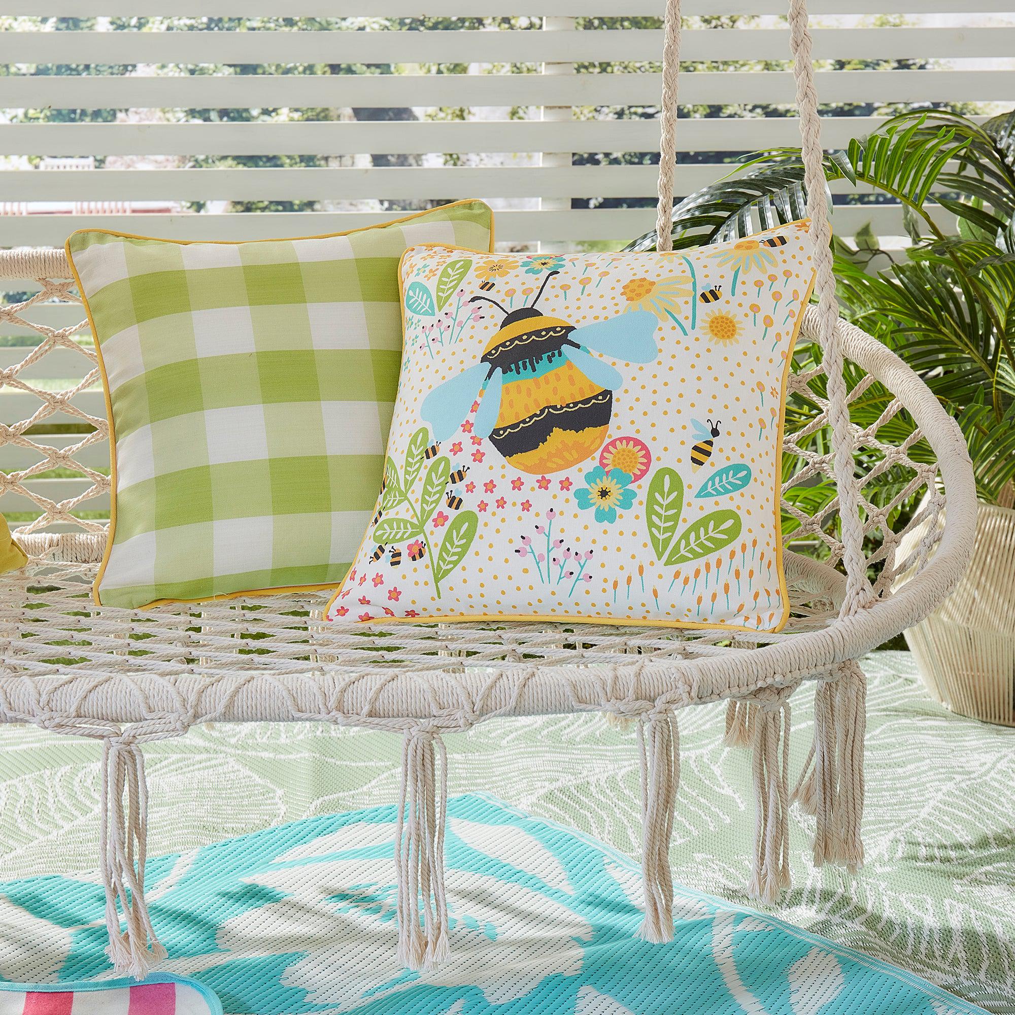 Fusion Buzzy Bee Outdoor Cushion - Waterproof Garden Patio Furniture Pillow Cover - Ochre Yellow - Perfect for Backyard, Poolside & Porch Relaxation