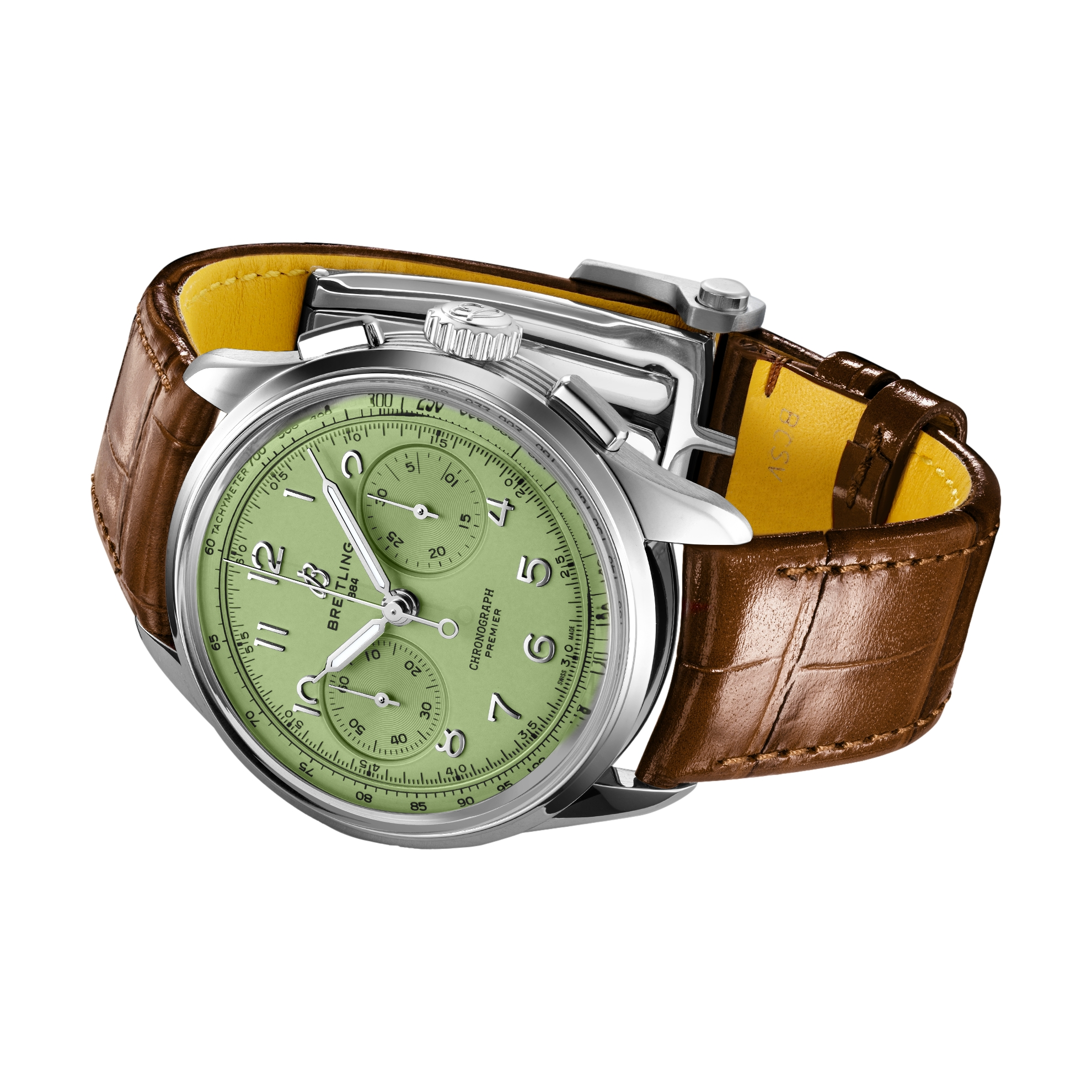 Premier B09 Chronograph 40mm Men's Watch - Pistachio Green Leather Strap - Luxury Automatic Timepiece for Business, Formal & Casual Wear