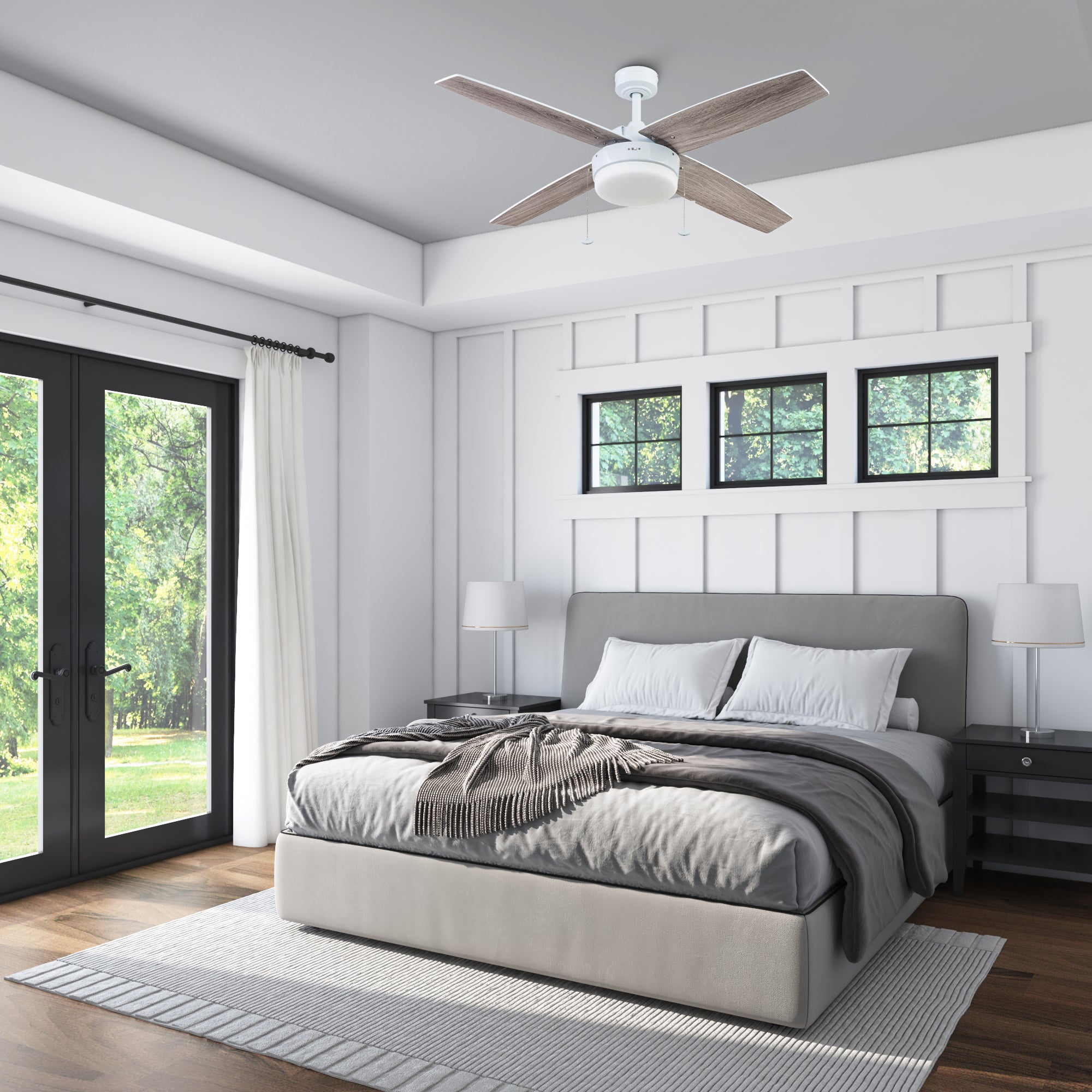 52 Inch Memphis White Ceiling Fan with Pull Chain - Perfect for Living Room, Bedroom, and Outdoor Spaces