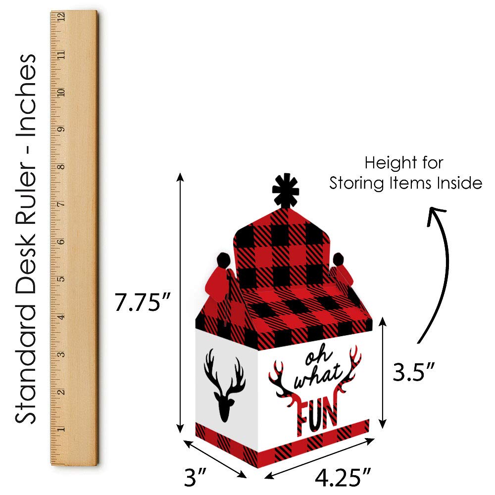 Big Dot of Happiness Prancing Plaid Treat Box Party Favors - Set of 12 Reindeer Holiday & Christmas Goodie Gable Boxes - Perfect for Holiday Parties, Office Gifts & Festive Celebrations