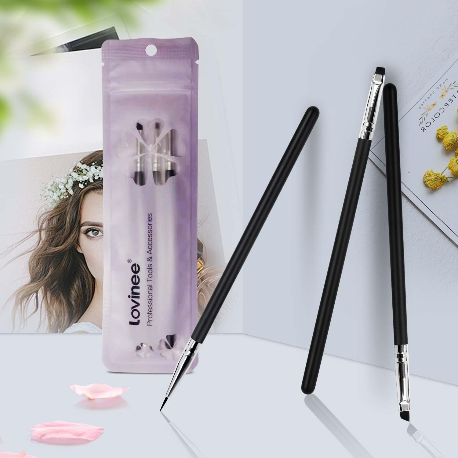 **Professional Makeup Brush Set - Eyeliner, Eyebrow, Eyeshadow & Concealer Brushes for Precise Application - 3PC Fine Point, Angled & Flat Thin Definer Brushes - Perfect for Contouring, Smokey Eyes & Flawless Makeup**