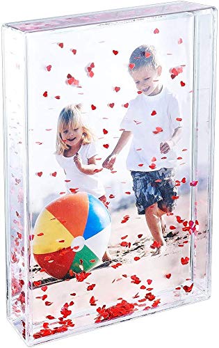 Glitter Heart Photo Frame 4x6 - Acrylic Snow Globe Gift for Dad, Friends & Family - Perfect for Birthdays & Anniversaries