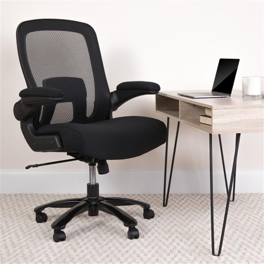 UrbanPro Modern Big and Tall Fabric Upholstered Office Swivel Chair - Ergonomic Executive Desk Chair with Adjustable Height & Lumbar Support - Perfect for Home Office, Gaming & Conference Rooms (Black)