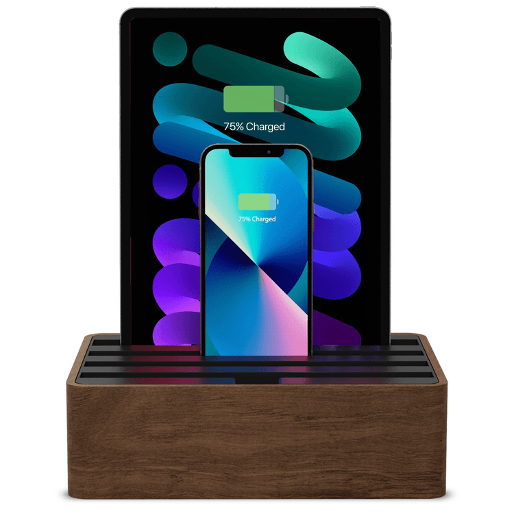 Premium ALLDOCK Classic Walnut & Black Wooden Charging Station - Organize Your Phone, Watch & Accessories | Perfect for Home, Office & Travel Use