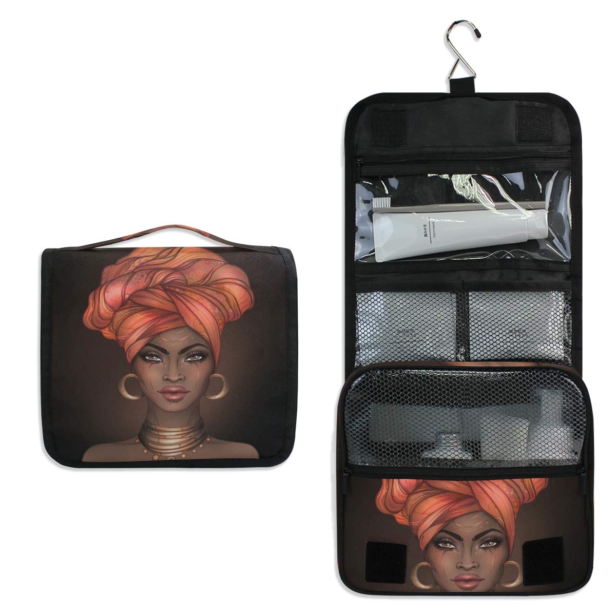 Portable Hanging Toiletry Bag for Travel - Waterproof Cosmetic Organizer with Sturdy Hook for Men & Women | Perfect for African American Women's Hair & Skin Care Products | Ideal for Camping, Gym & Vacation