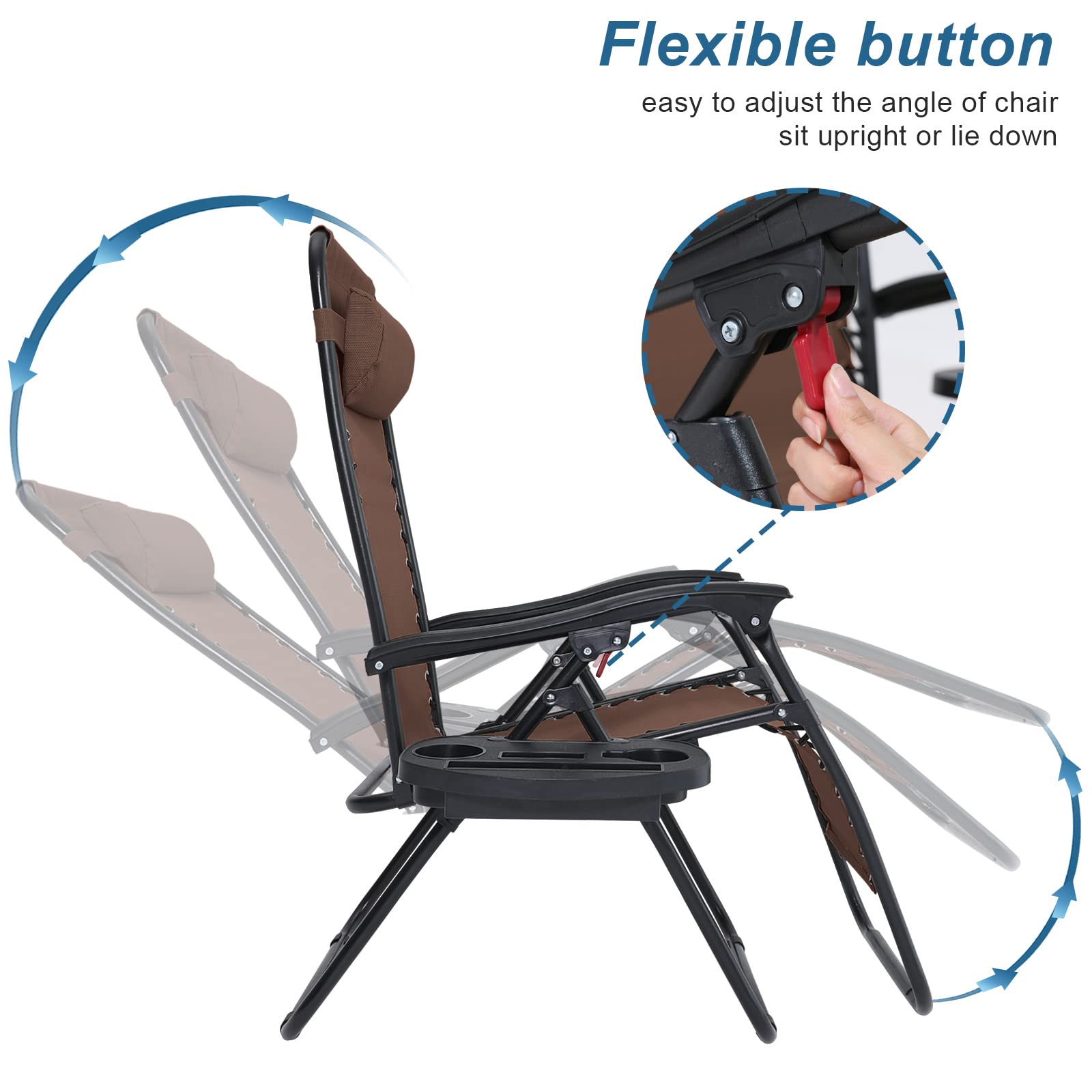 ABCCANOPY Zero Gravity Adjustable Reclining Patio Lounge Chair with Removable Pillow & Cup Holder Tray - Outdoor Relaxation for Pool, Beach, Garden, Backyard (Brown)