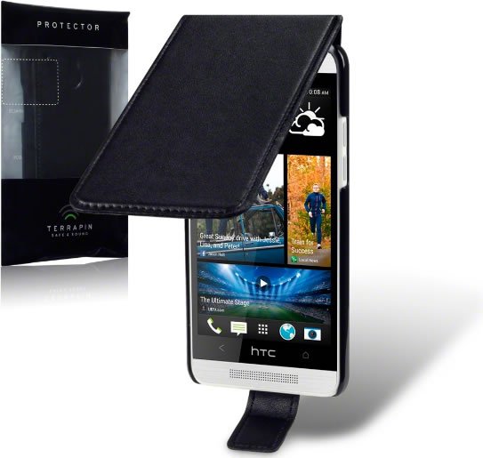 HTC One Mini 2 Flip Case - Premium Black Leather Protective Cover for HTC One Mini 2 Smartphone | Perfect for Work, Travel & Everyday Use