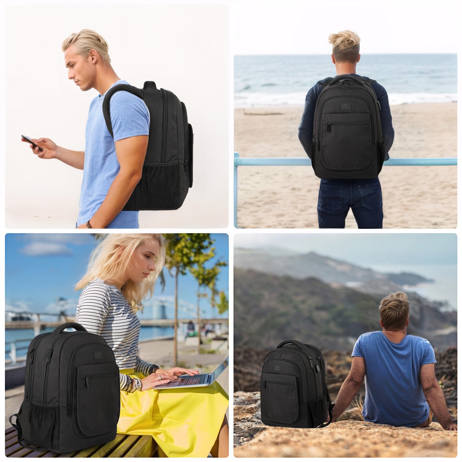MATEIN Expandable 17.3 Inch Laptop Backpack with USB Charging Port - TSA Approved Anti-Theft Water Resistant Travel Backpack for College, Work & Commuting - Perfect Gift for Men & Women (Black)