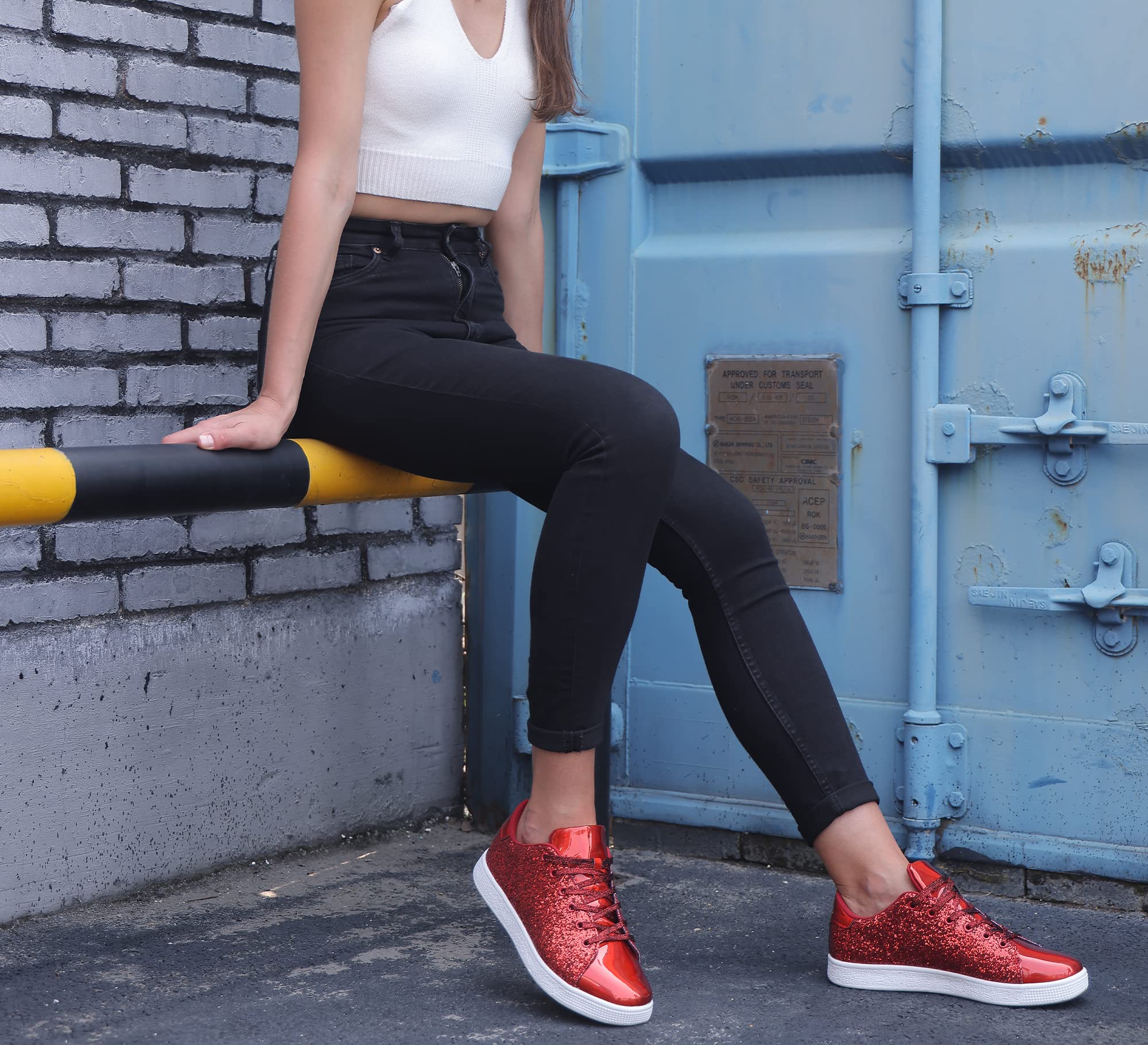 LUCKY STEP Women's Glitter Sneakers - Fashion Lace Up Sparkly Shoes for Casual Wear, Parties & Everyday Outfits | Trendy Comfortable Walking Shoes