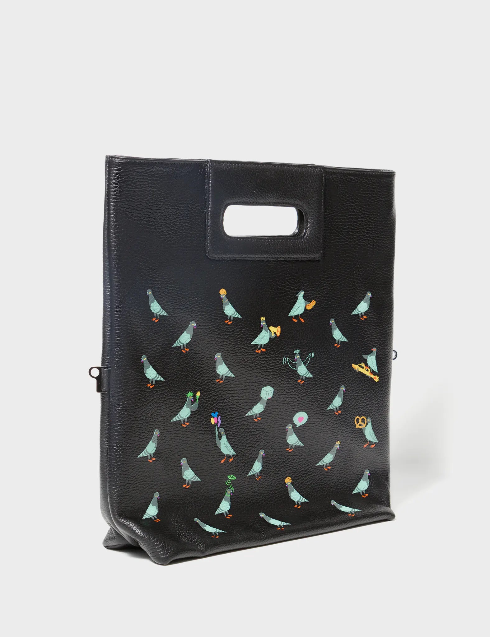 Milo Convertible Crossbody Bag for Women - Black Leather Pigeonista Print Handbag - Perfect for Work, Travel & Everyday Use