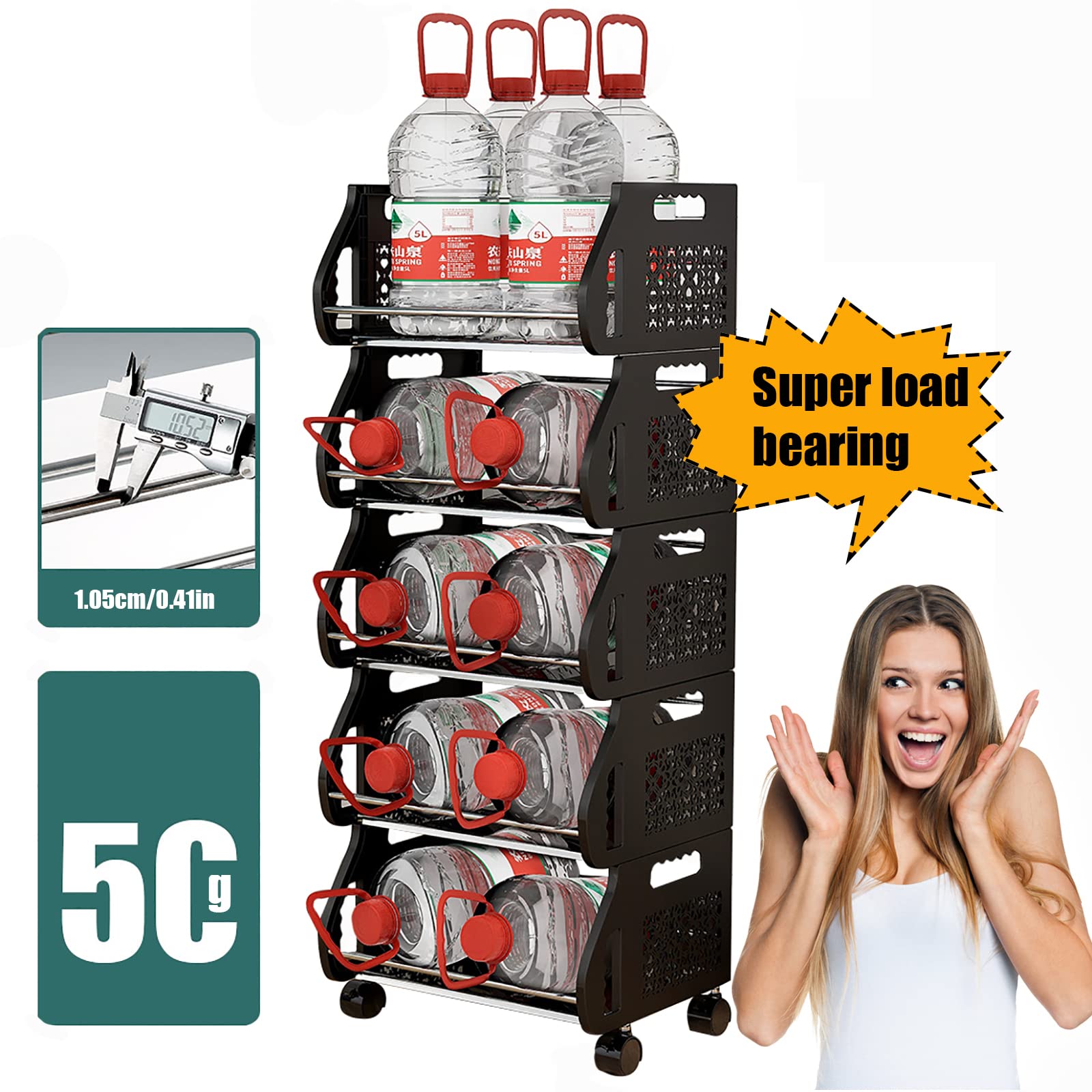 2/3/4/5/6 Tier Rolling Stackable Vegetable Fruit Basket Organizer - Metal Storage Cart with Wheels for Kitchen, Pantry, Closet, Bedroom, Bathroom & Garage - Perfect for Organizing Fruits, Vegetables, Groceries & Household Items (50cm/19.68in)