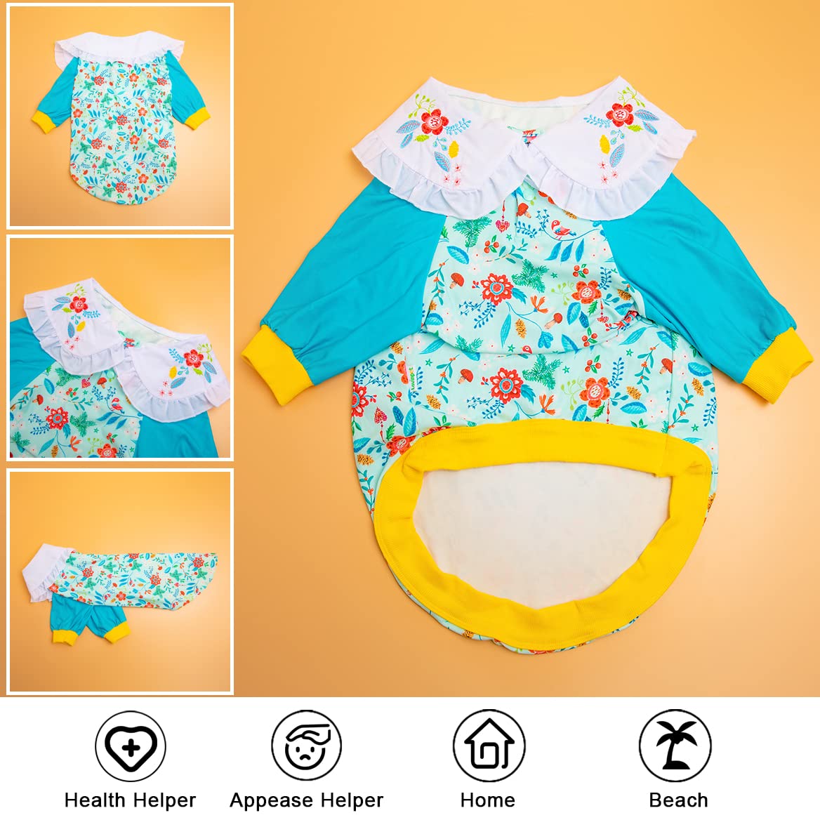 **LovinPet Dog Shirts - Cute Lapel Dog T-Shirts for Large Dogs, Pitbull Clothes XL - Lightweight Stretchy Fabric with Green Stitching & Multi-Flower Prints - Perfect for Wound Care, Casual Wear & Dog Pajamas**    *(Use Cases: Ideal for post-surgery recovery, everyday fashion, or cozy sleepwear for your pitbull or large breed dog.)*