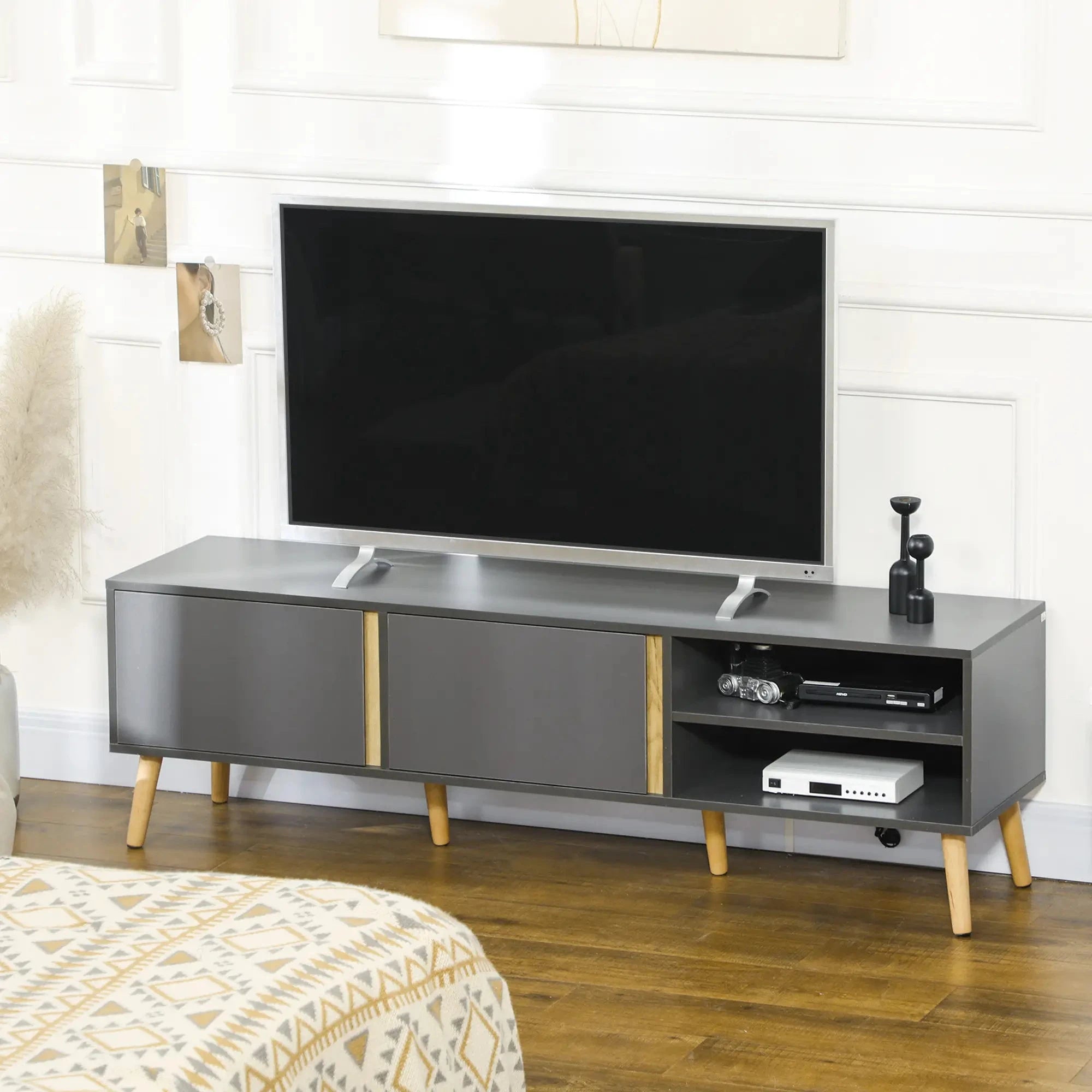 55 Inch TV Stand with Storage - Dark Grey Modern Entertainment Center for Living Room, Bedroom & Home Theater