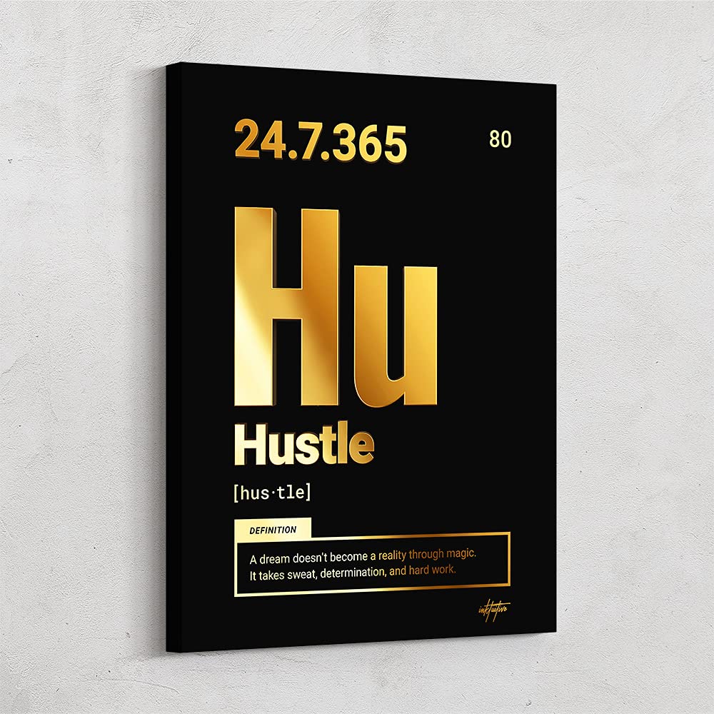Inktuitive 'Periodic Hustle' Motivational Canvas Wall Art for Office & Home - 16x12 Inch Gold Frameless Inspirational Decor - Perfect for Workspace, Living Room & Study Areas