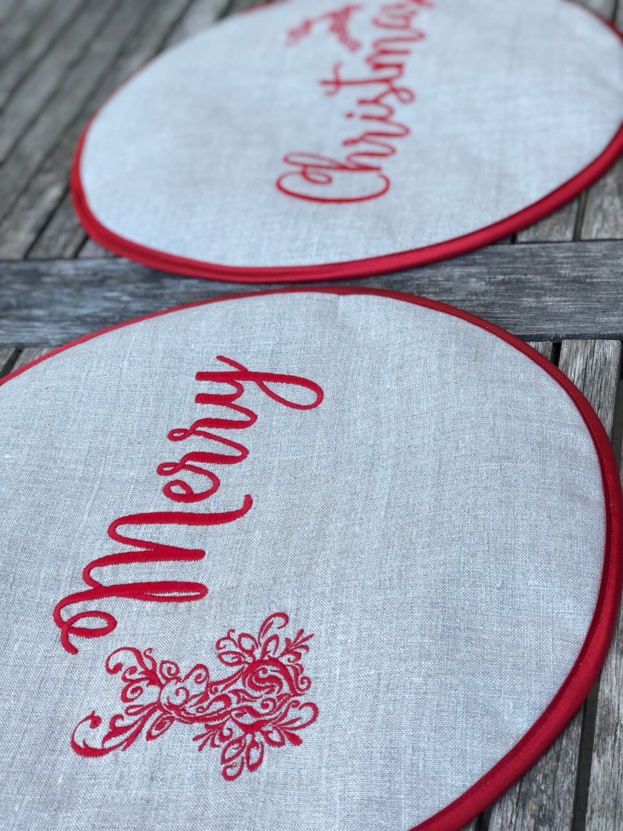 Natural Flax Linen AGA Lid Covers - Set of 2 for Christmas Decor & Kitchen Protection | Perfect for Holiday Cooking, Stovetop Safety, and Festive Home Decor