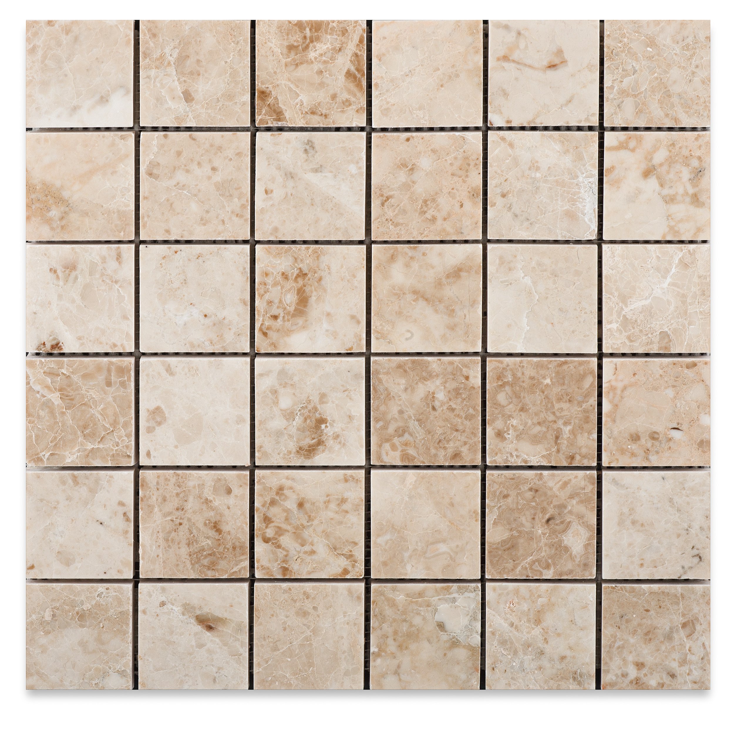 Premium Cappuccino Marble 2x2 Inch Polished Mosaic Tile - Box of 5 Sheets (10 sq ft) for Kitchen Backsplash, Bathroom Wall & Shower Flooring