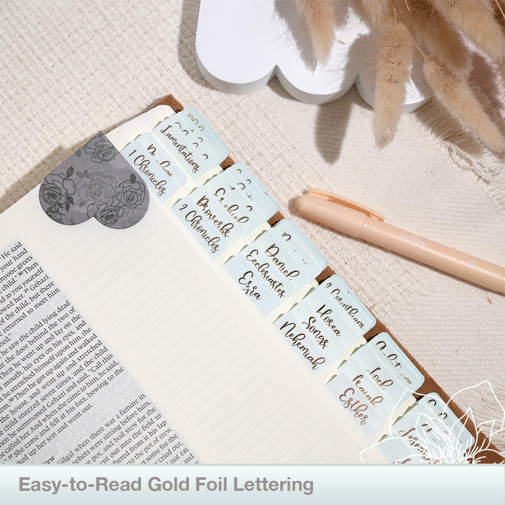 Bible Tabs with Gold Foil - 90 Durable Indexing Tabs for Bible Study & Journaling