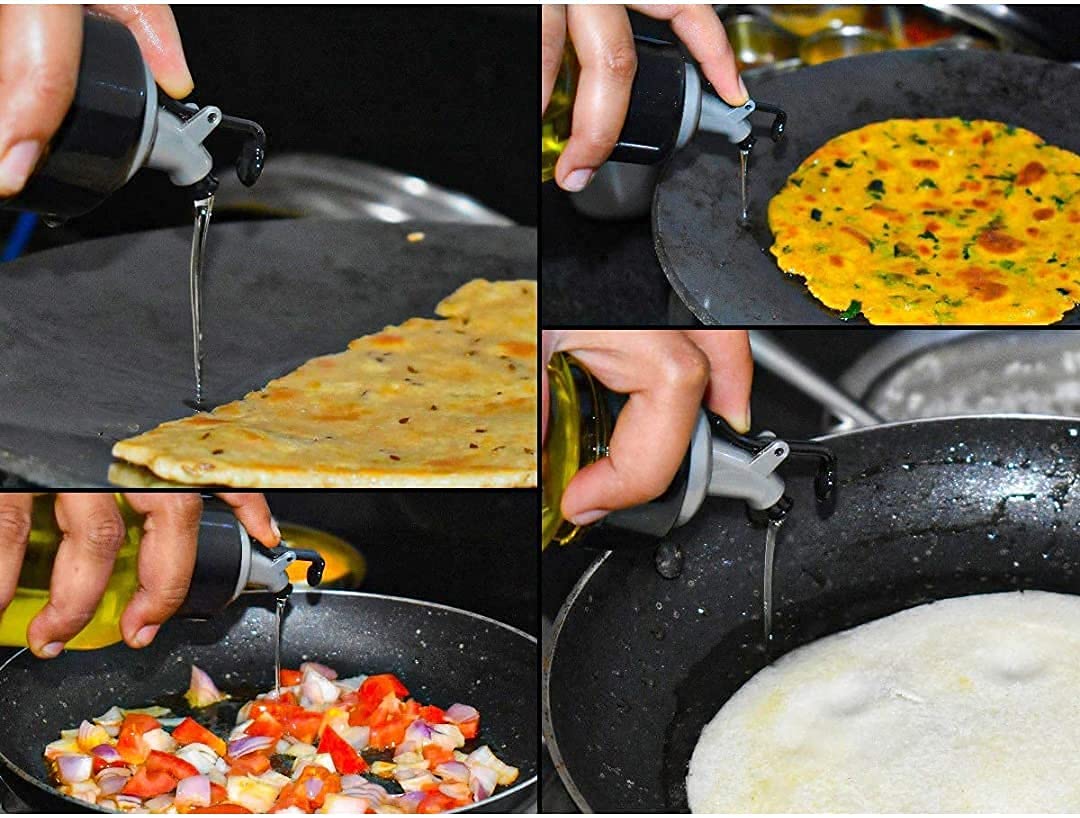 DIHOK 1L Leak-Proof Plastic Oil Dispenser with Spout - 2 Pack Kitchen Oil Pourer for Soy Sauce, Vinegar & Cooking Oil | Perfect for Salad Dressing, Baking & Frying