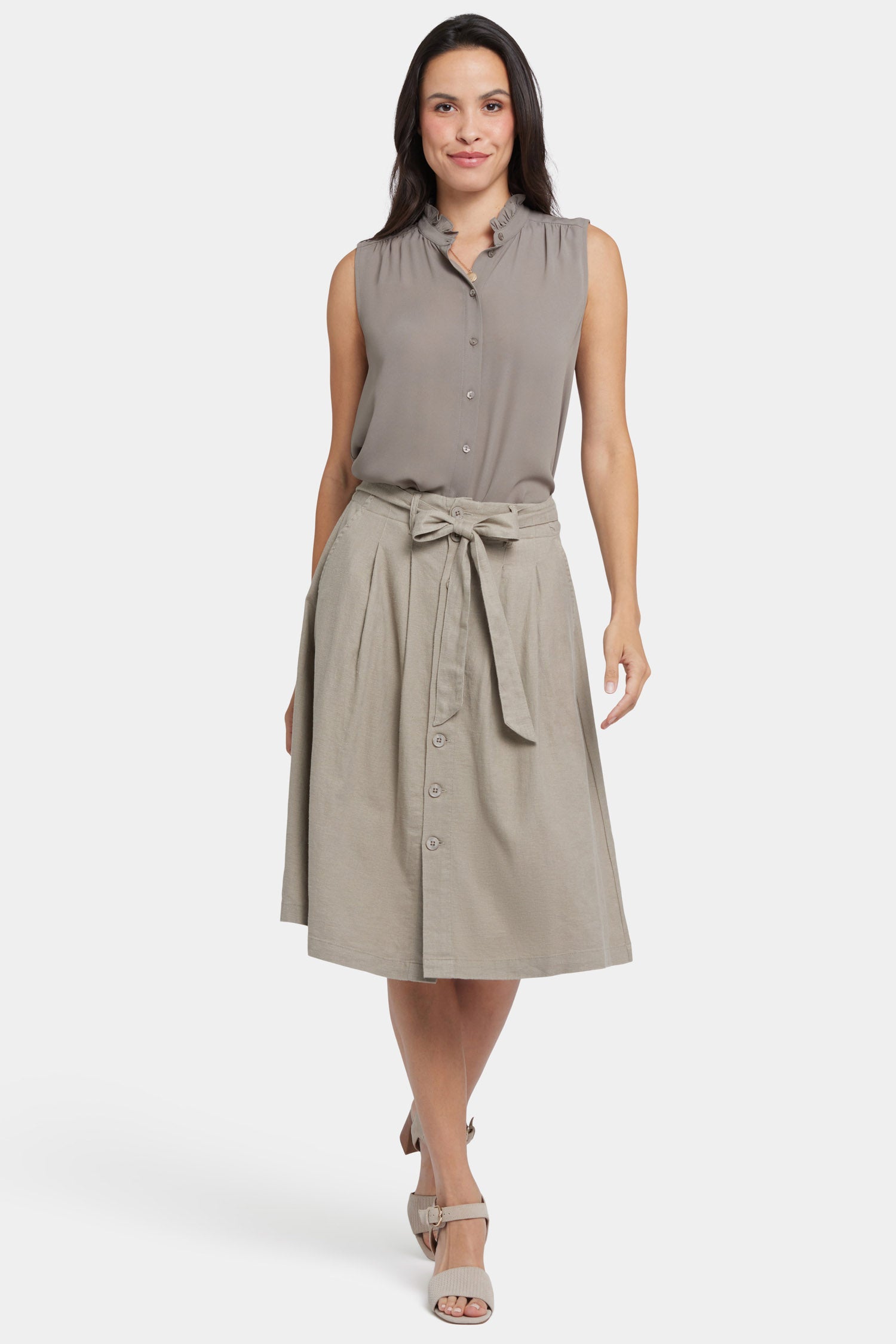 Stylish Button Front Midi Skirt for Women - Saddlewood Color | Perfect for Office Wear, Casual Outings & Date Nights