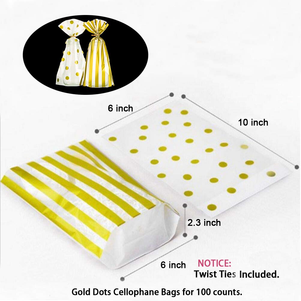 AWELL 6x10 Inch Clear Cello Bags with Gold Dots - 100 Pack for Candy, Cookies & Party Favors | Perfect for Birthday Parties, Wedding Favors & Holiday Treat Packaging