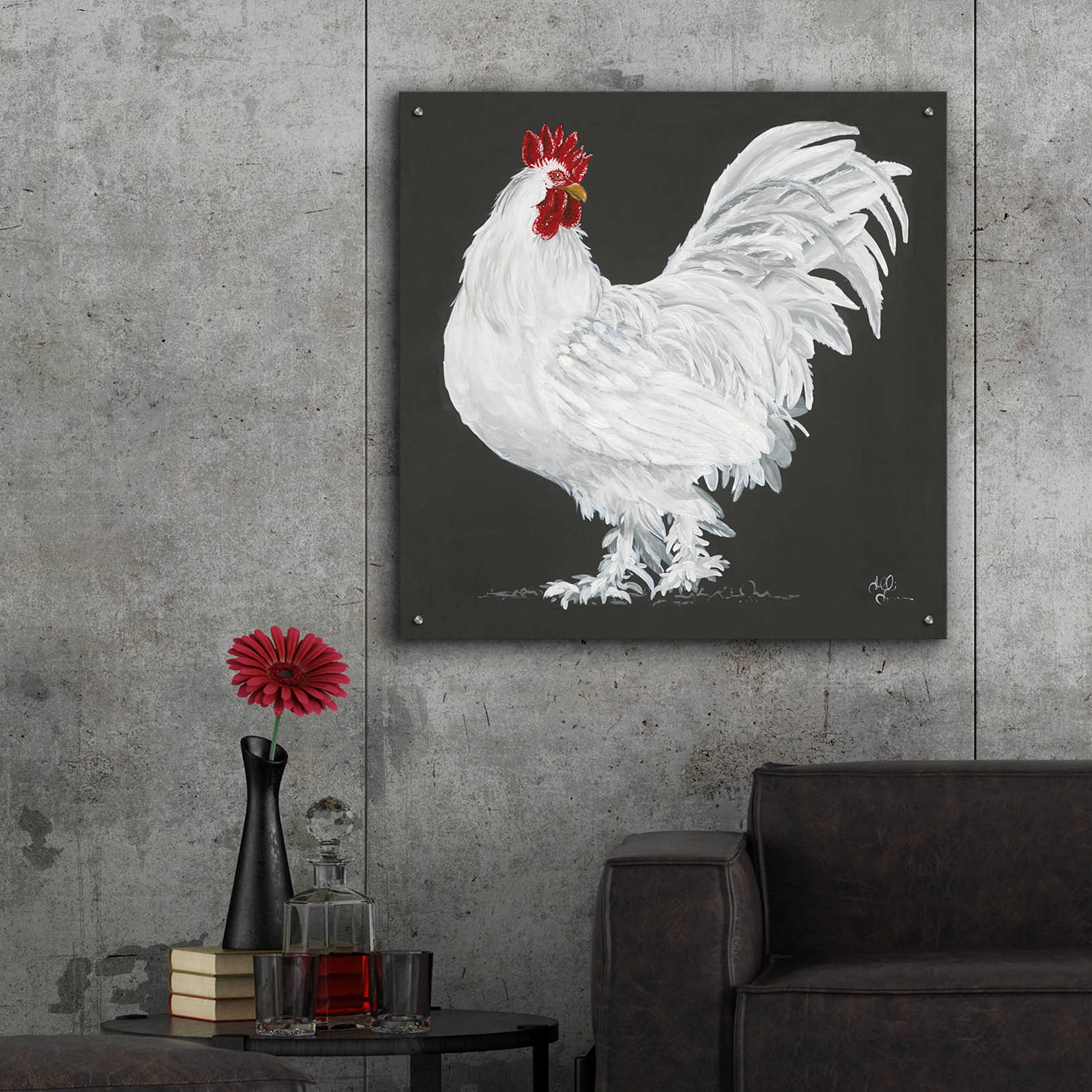 Epic 'Rooster' Acrylic Glass Wall Art by Hollihocks - 36x36 Inches Modern Home Decor - Perfect for Living Room, Bedroom or Office Wall Art