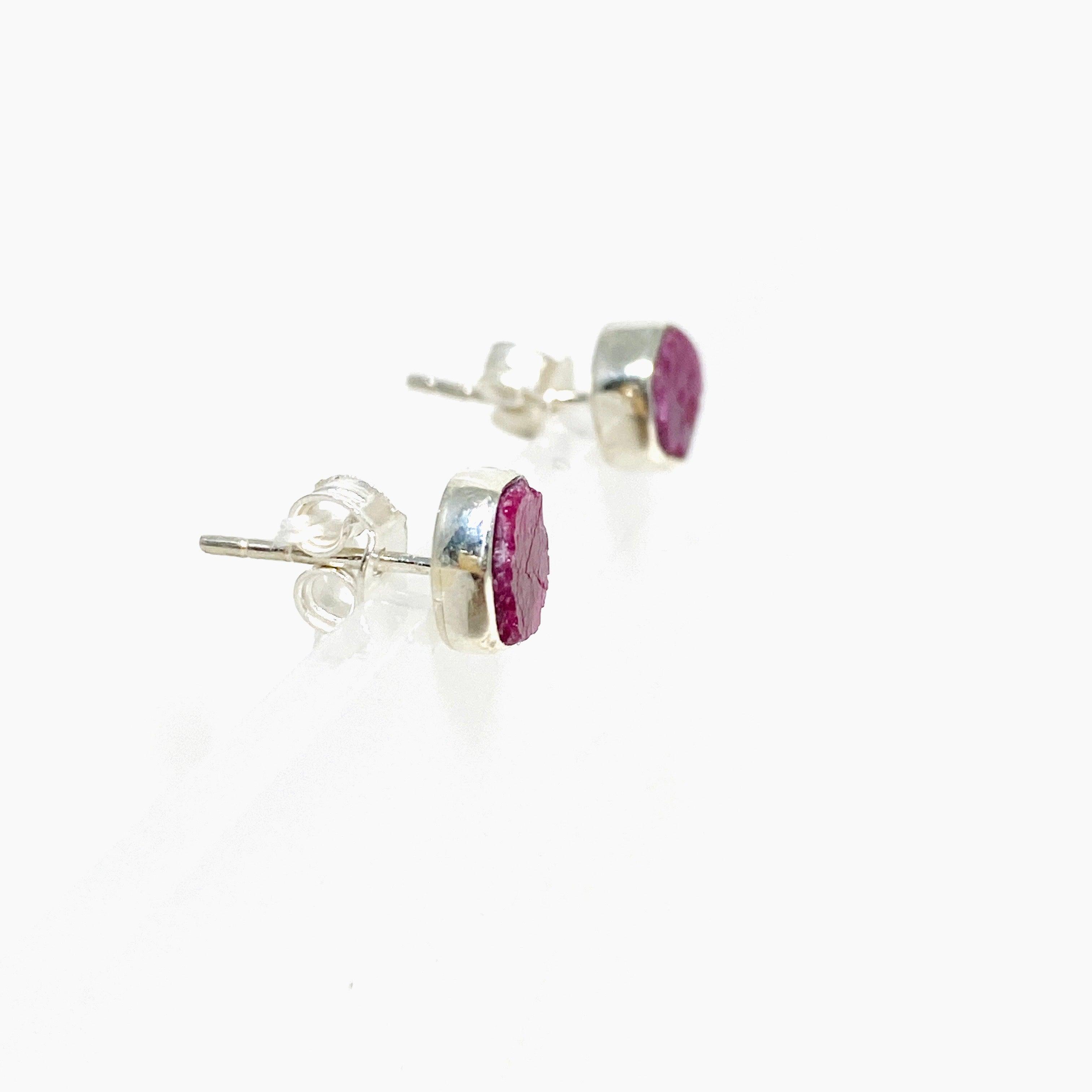 Natural Raw Ruby Hexagonal Stud Earrings - 925 Sterling Silver Handmade Jewelry for Women - Perfect for Daily Wear, Gifts & Special Occasions