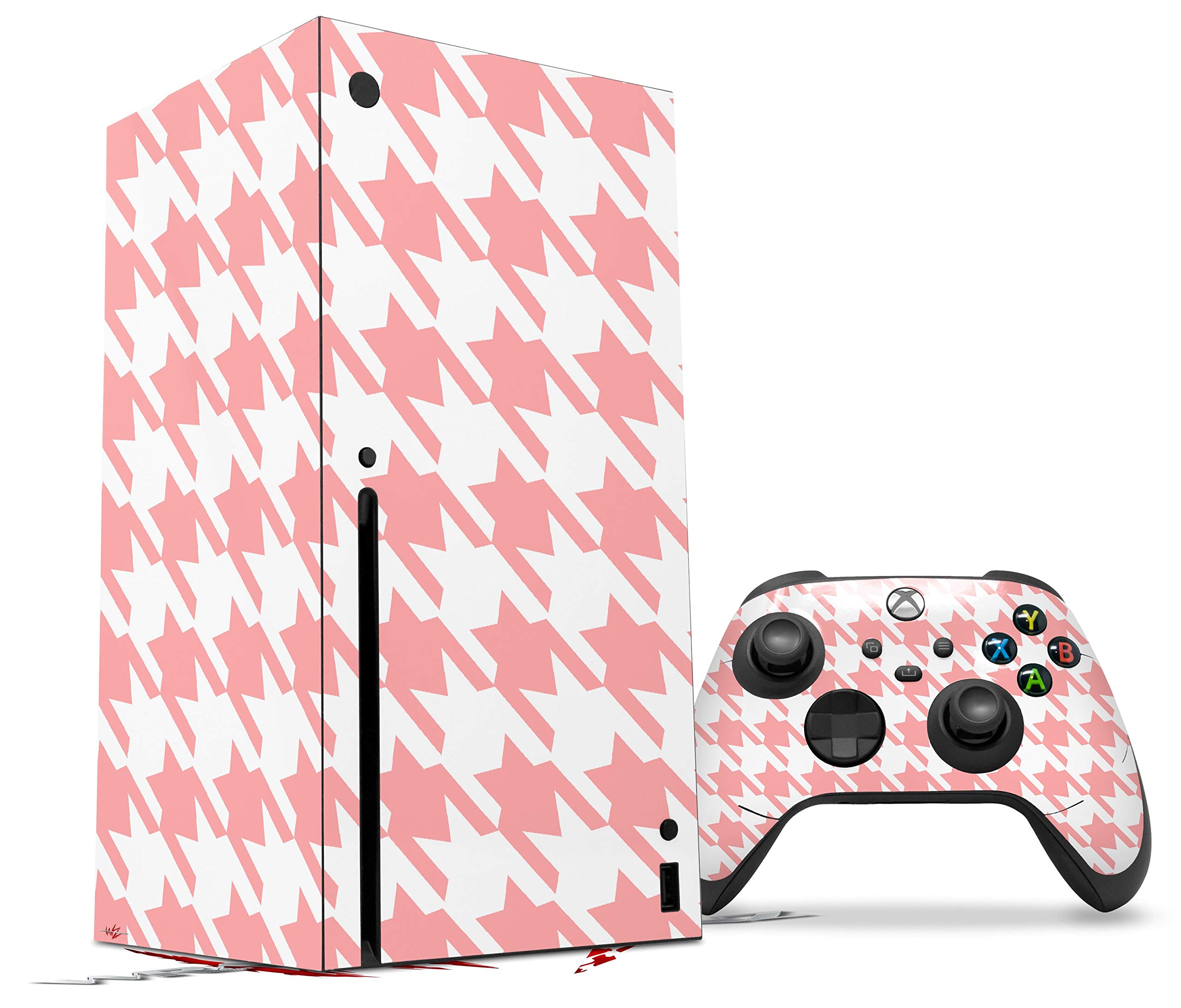 XBOX Series X Console & Controller Vinyl Wrap Skin Decal - Houndstooth Pink Design | Protective Custom Cover for Gaming Accessories | Perfect for Gaming Setups, Gifts & Personalization (Console Not Included)