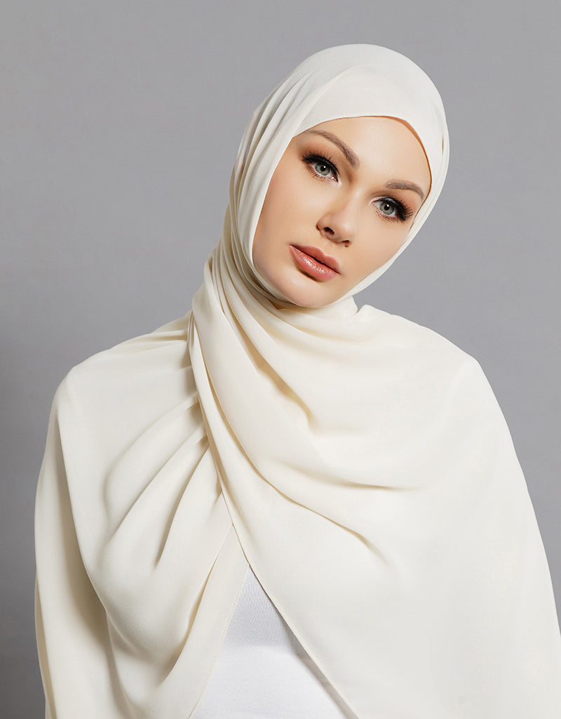 Elegant Chiffon Shawl in Shades of White - Lightweight Scarf for Women, Perfect for Weddings, Parties & Evening Events