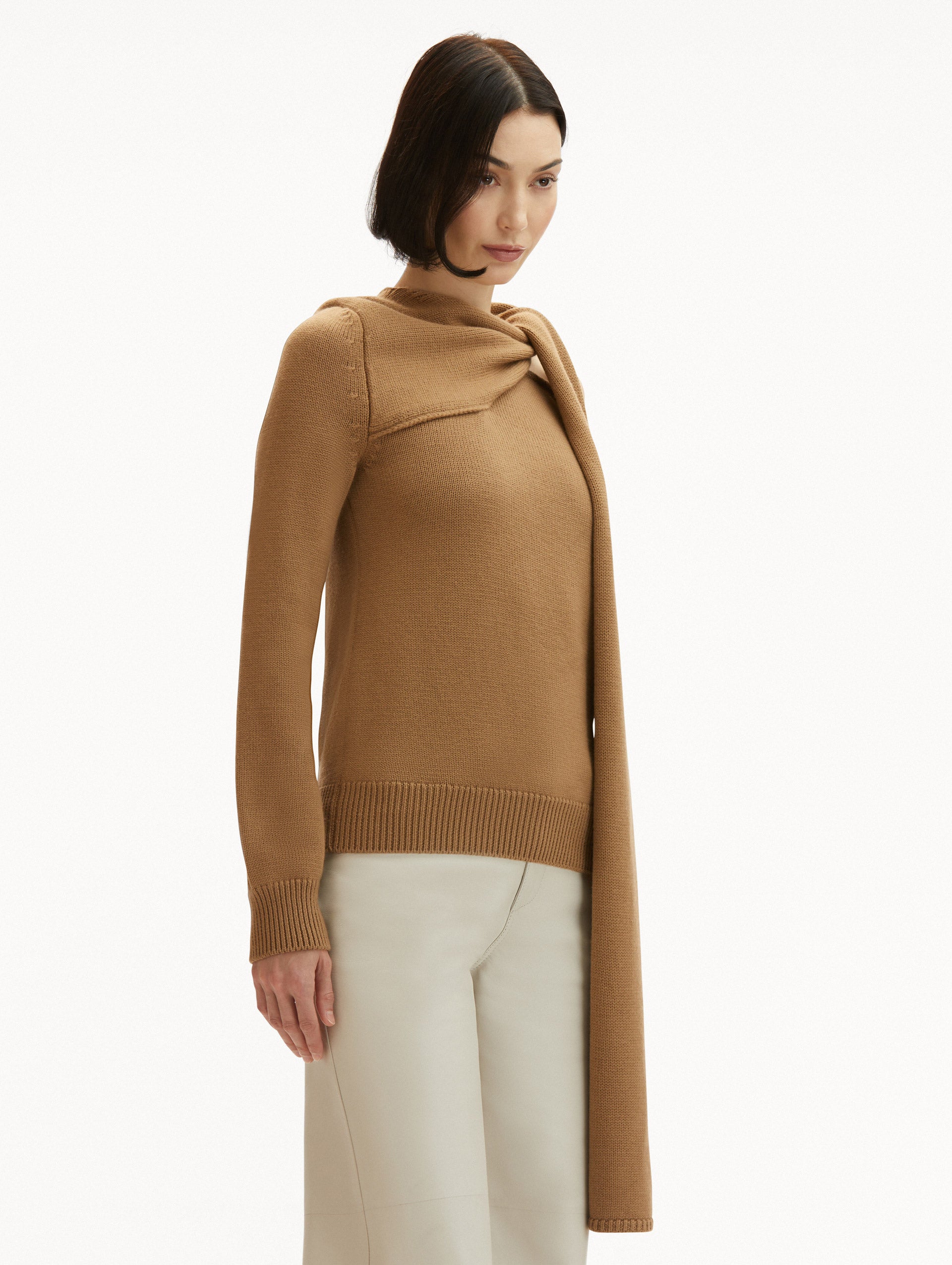Stylish Draped Detail Cold Shoulder Pullover Sweater - Women's Fashion Knit Top for Casual Outings & Date Nights