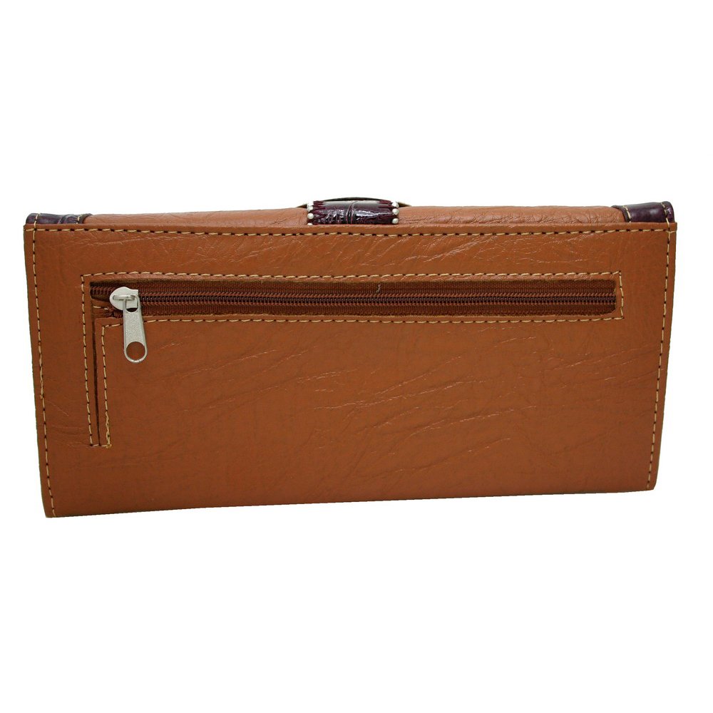 Western Style Rhinestone Bling Buckle Leather Wallet with Checkbook Holder - Brown Cowhide Bifold Wallet for Women & Men | Perfect for Country Music Festivals, Rodeo Events & Western Fashion Outfits