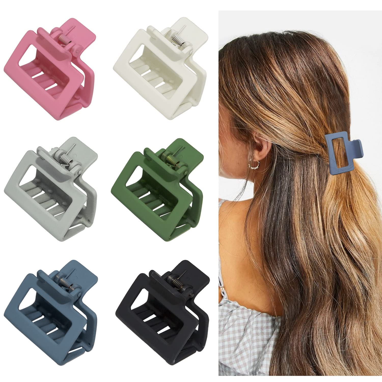 4Pcs Medium Hair Clips - Square Matte Non-Slip Claw Clips for Women & Girls, Strong Hold Rectangle Jaw Clips for Long or Short Hair - Perfect for School, Work, Gym & Daily Styling
