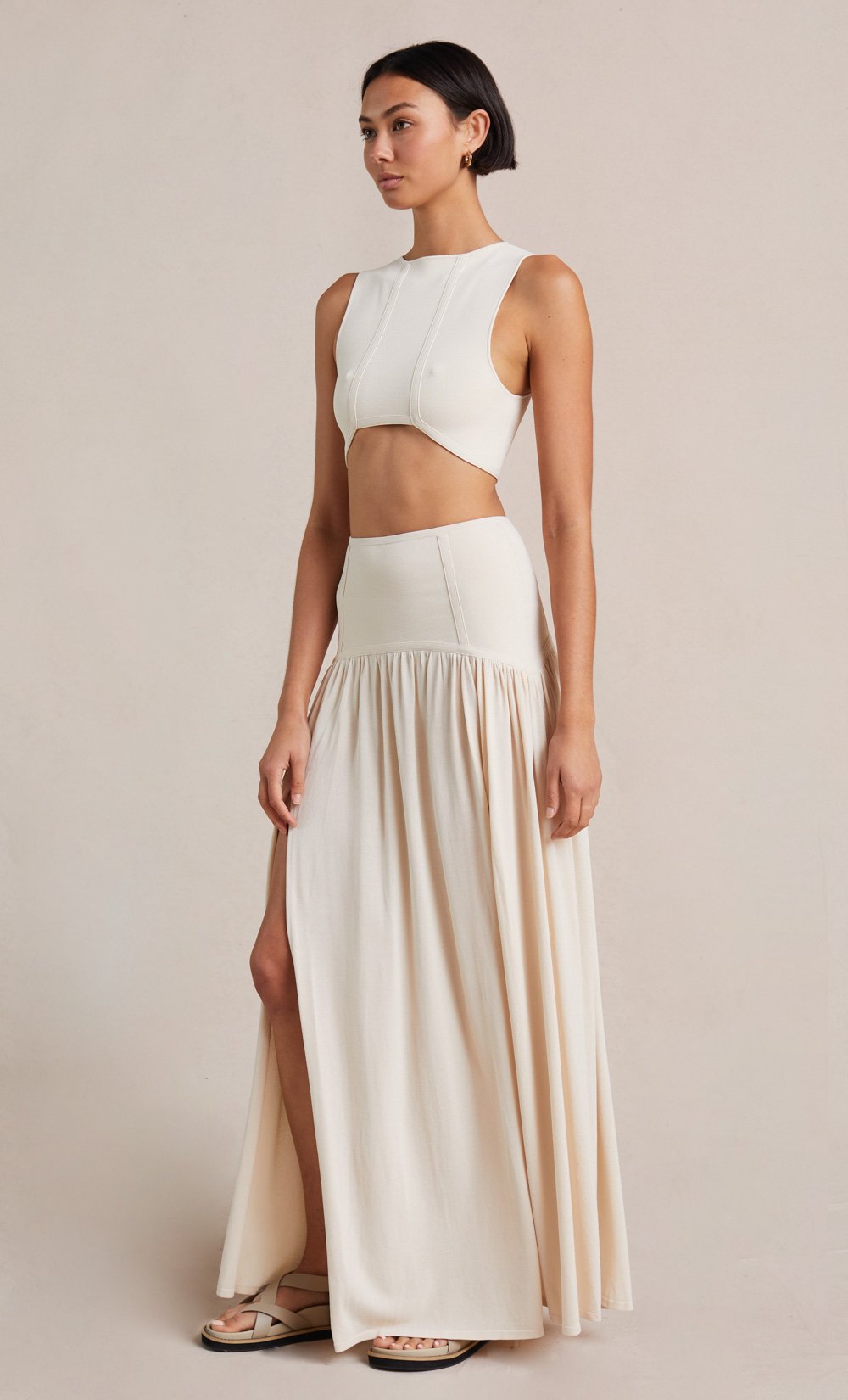 Amalia Knit Maxi Skirt for Women - Soft Stretchy Long Skirt in Cream - Perfect for Casual Outings, Beach Wear & Boho Fashion