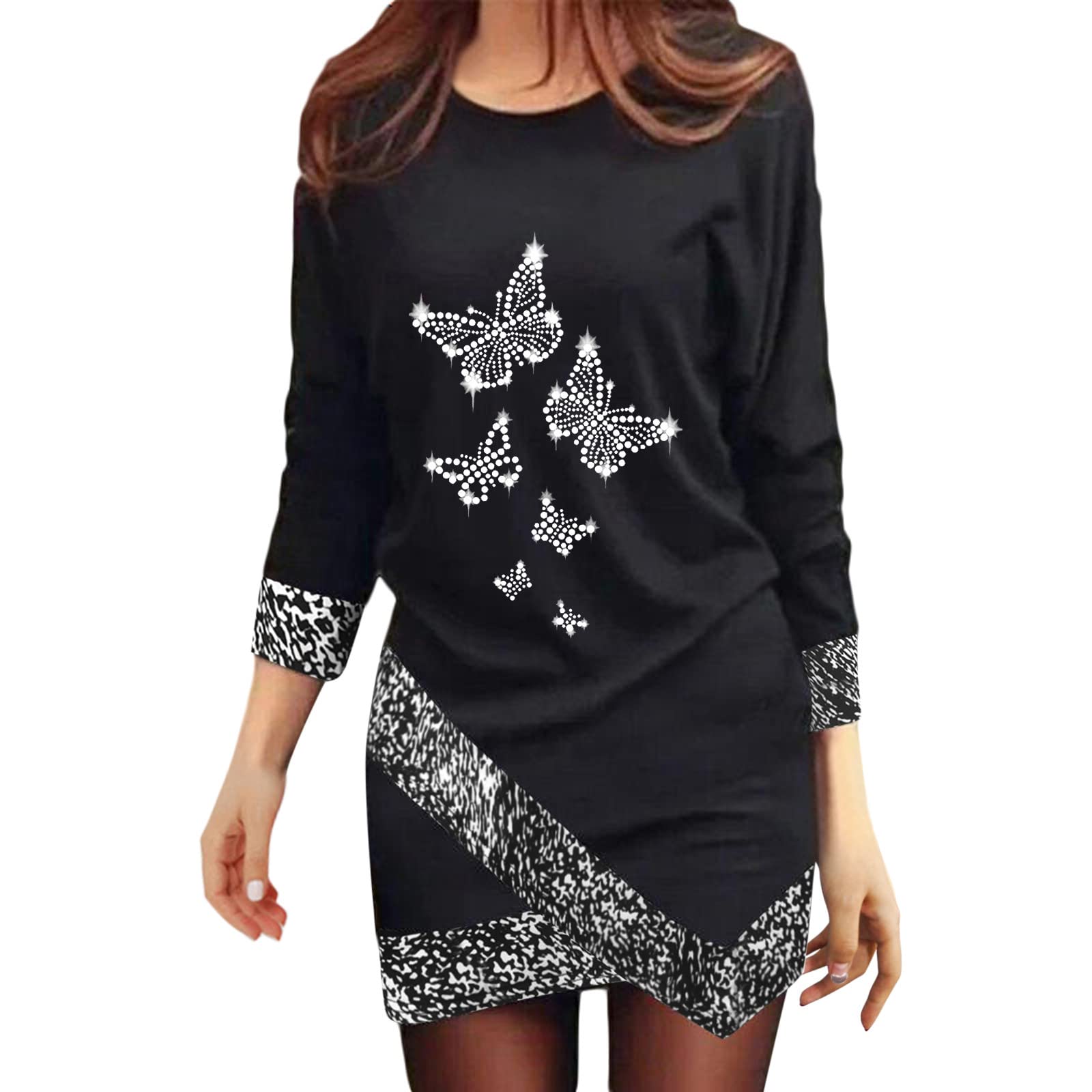 Pinkpaopao Women's Long Sleeve Swing Dress - Loose Fit Tunic Dress for Casual & Formal Wear | Elegant Retro Style 2022 | Perfect for Office, Party, Wedding & Daily Outfits