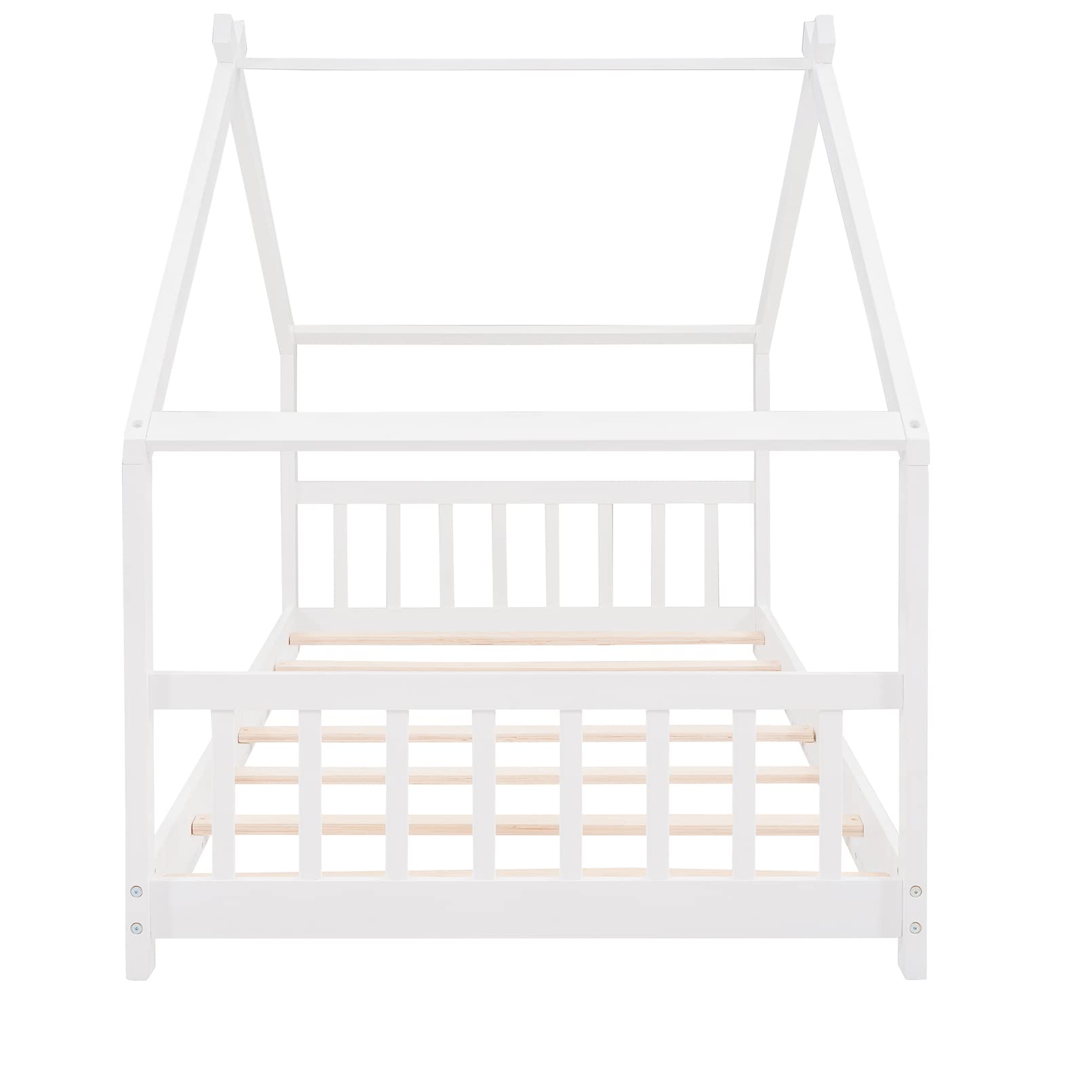 Modern Twin Size Wooden House Platform Bed Frame with Roof, Headboard & Footboard - Easy Assembly, Solid Wood Support for Kids Bedroom - No Box Spring Needed - White - Perfect for Boys & Girls Bedrooms, Playrooms & Cozy Sleepovers