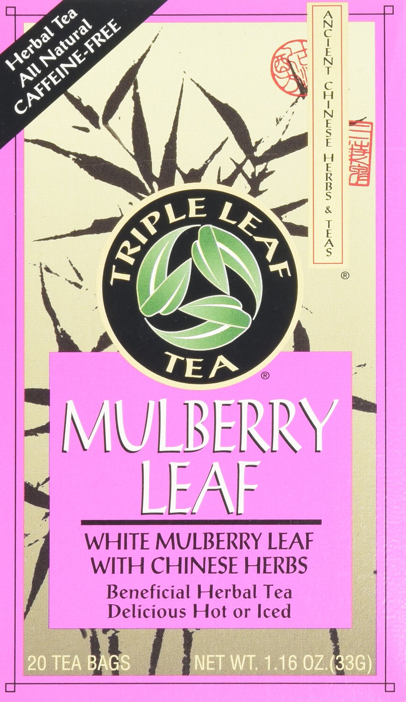 Triple Leaf Tea Bags - Organic Mulberry Leaf Herbal Tea - 20 Count - Supports Healthy Blood Sugar & Relaxation - Perfect for Afternoon Tea or Evening Relaxation