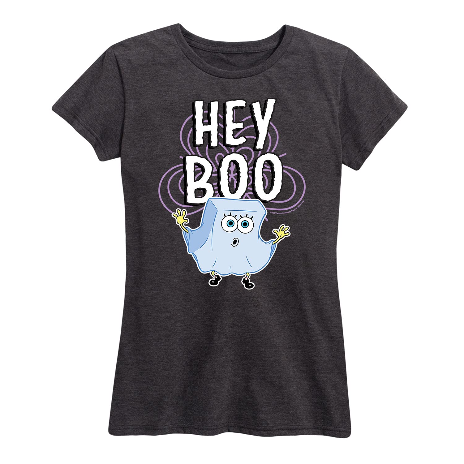 Spongebob Squarepants Hey Boo Women's Graphic T-Shirt | Funny Cartoon Short Sleeve Tee for Women | Casual Wear, Cosplay & Gift Idea